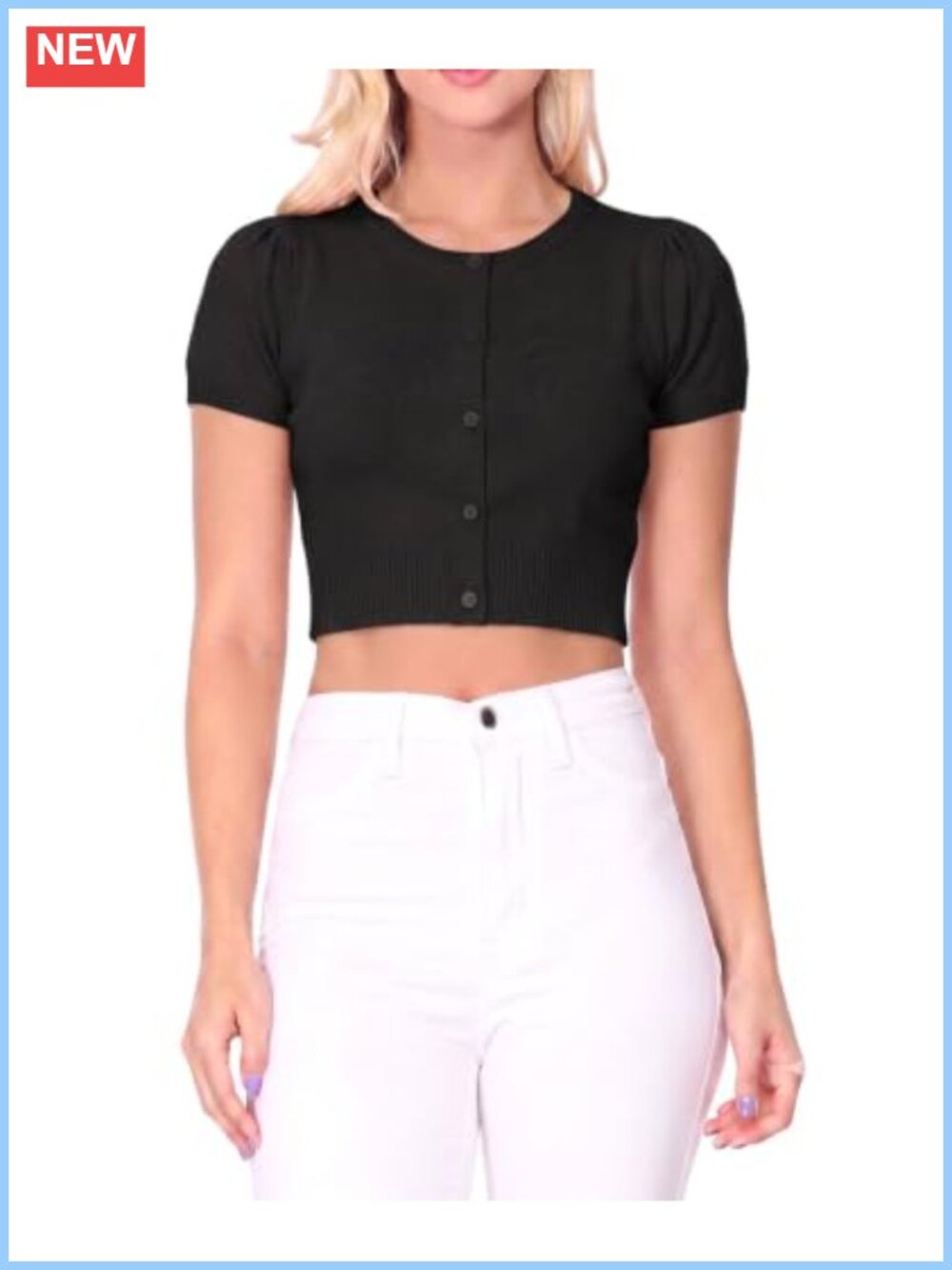 YEMAK Cropped Button-Front Cardigan Short Sleeve Fitted Knit